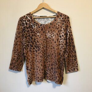 Y2K Pierri New York Cheetah Print & Rhinestone Soft Button Down Cardigan - XL